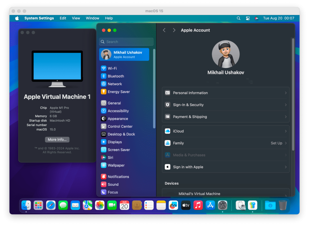 apple account mac vm screenshot
